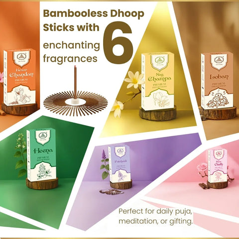 Assorted Bambooless Dhoop Sticks Combo | Pack of 6 Fragrances (20 Sticks Each) - TwoHands