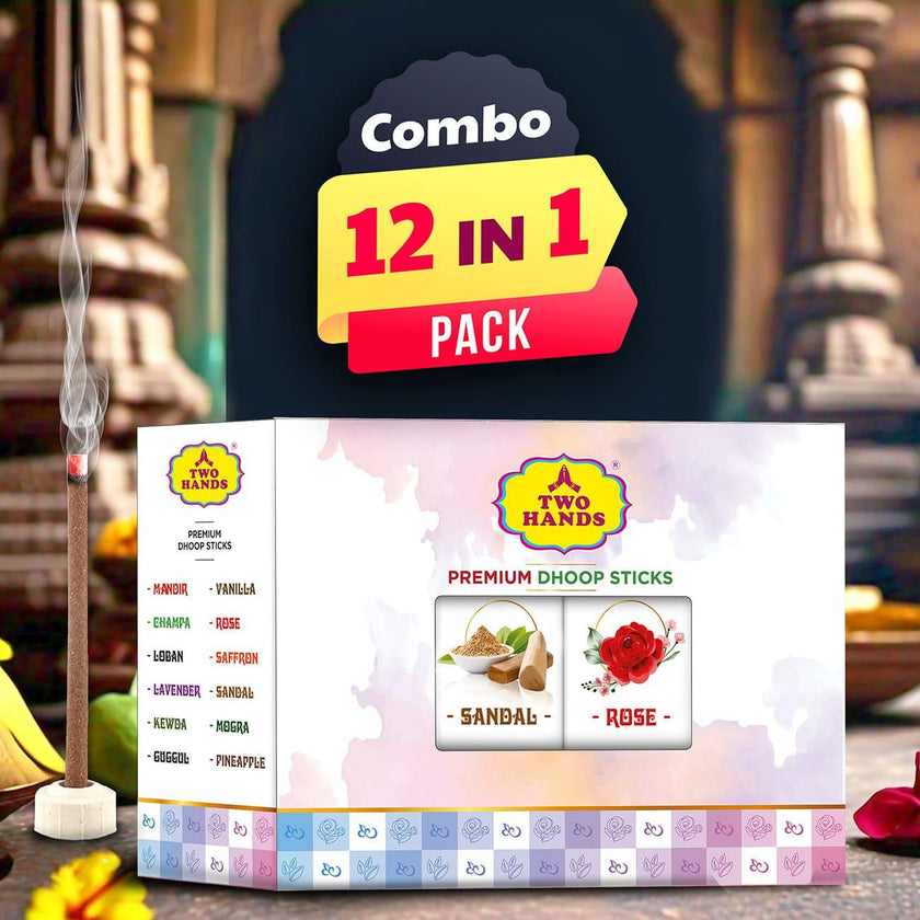 Premium Bambooless Assorted Dhoop Sticks 12 in 1 pack( 120 Sticks ) - TwoHands