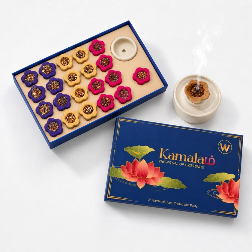 Kamalam 3-in-1 Sambrani Cups – Sandalwood, Rose & Lavender Fragrances