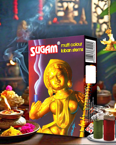 Sugam 3 Combo Pack: Sambrani Cups, Incense Sticks, and Instant Sambrani Sticks - TwoHands