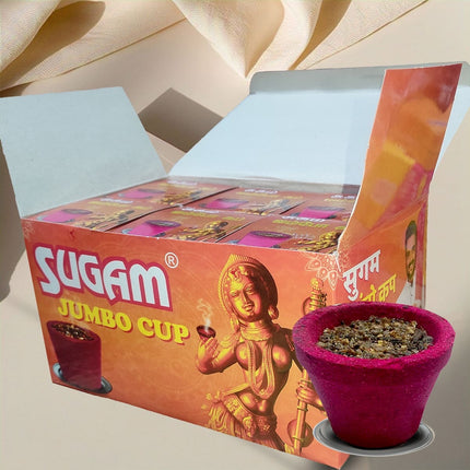 Sugam Jumbo Masala Filled Sambrani Cups - Pack of 12 with 1 Free Burner Plate Each