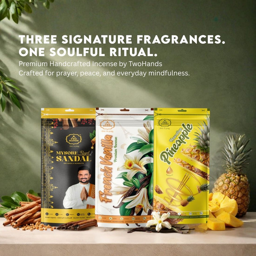 Daily Ritual Agarbatti Combo Pack of 3 | Mysore Sandal, Hawaiian Pineapple & French Vanilla Incense Sticks