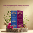 Rose Oudh and Sacred Wood premium incense stick packs with natural wood, leaves, and roses.