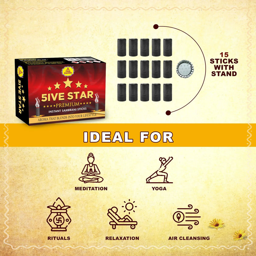 Five Star Premium Instant Sambrani Sticks(15 Sticks) / Dhoop Sticks - TwoHands