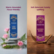 Rose Oudh and Sacred Wood premium incense sticks with floral and wooden decor, side by side.
