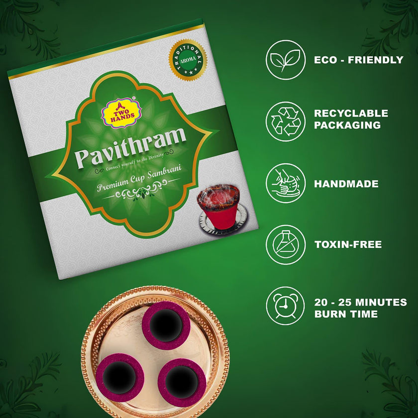 Pavithram Premium Traditional Aroma Flavour Unfilled Sambrani Cups/Empty Cups - TwoHands