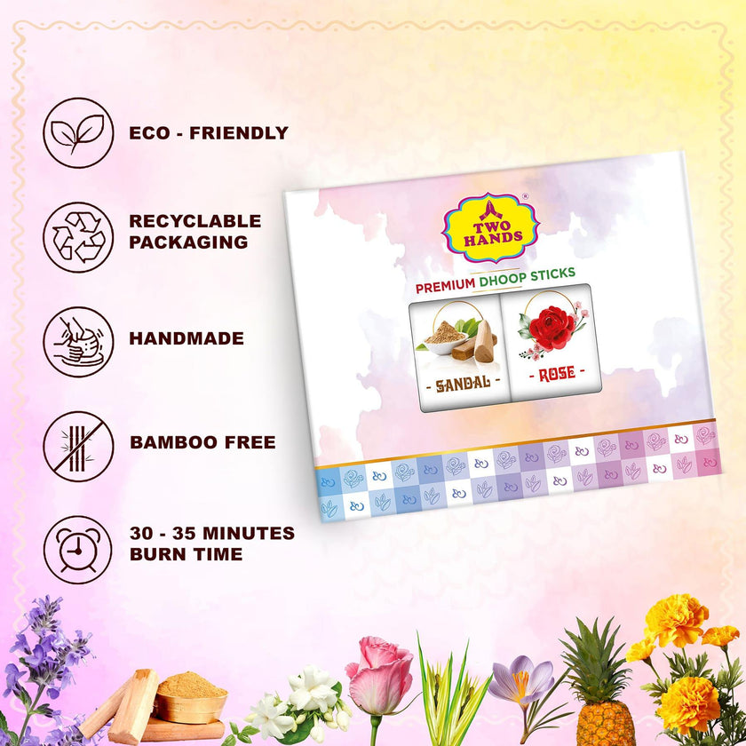 Premium Bambooless Assorted Dhoop Sticks 12 in 1 pack( 120 Sticks ) - TwoHands