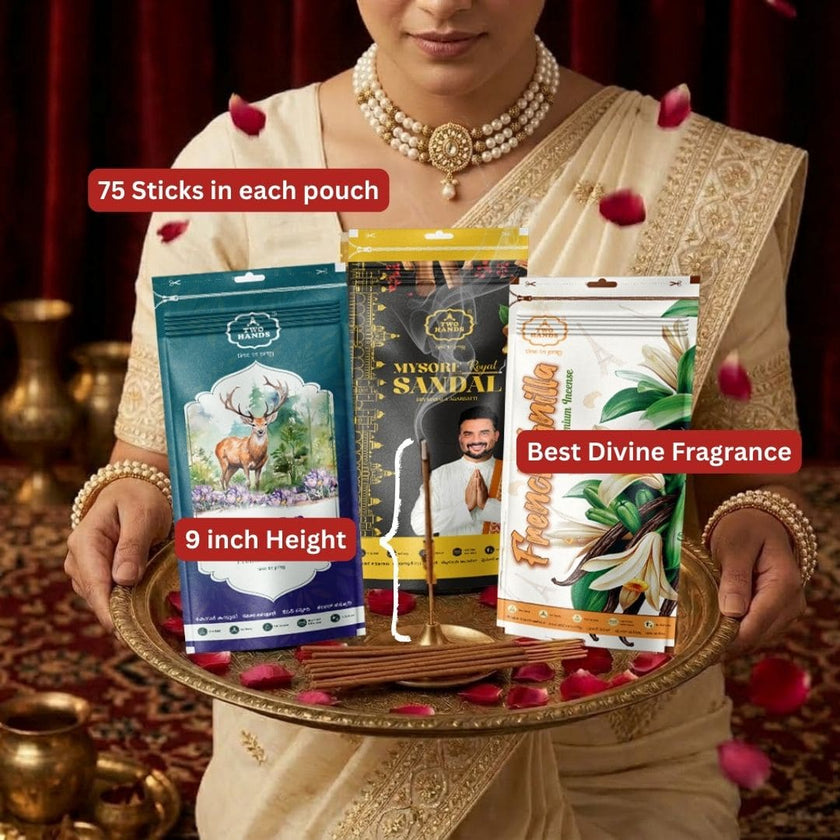 Premium Agarbatti Combo Pack of 3 | Mysore Sandal, Kesar Kasturi & French Vanilla Incense Sticks