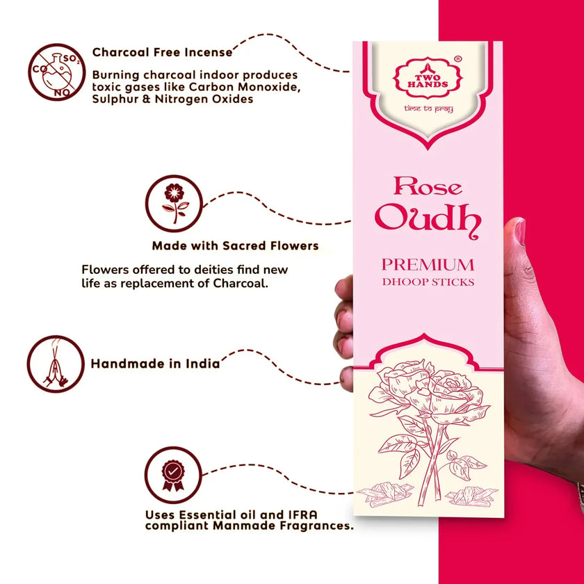 Aromatic Rose Oud incense sticks - bambooless dhoop for daily pooja