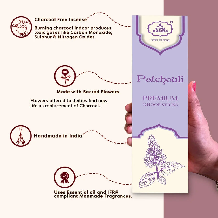 Handcrafted Patchouli incense sticks - bambooless dhoop for worship