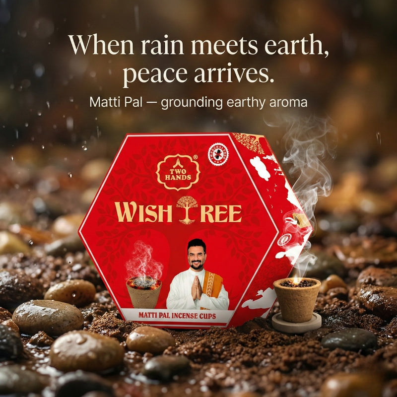 Matti Pal incense cups packaging with earthy aroma on wet pebbles and smoky incense cup.