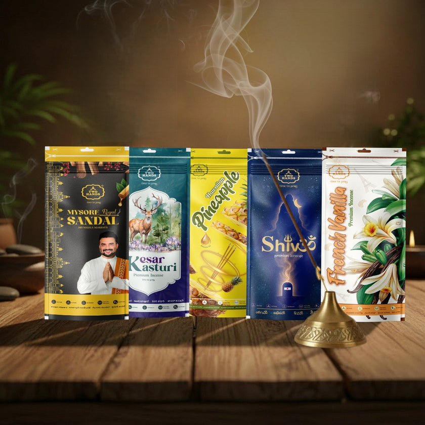 Premium 5-in-1 Incense Stick Combo | Mysore Sandal, Kesar Kasturi, French Vanilla, Pineapple & Shivom Temple Divine